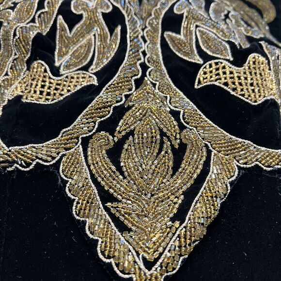 Vintage Victor Costa Black Velvet Heavily Beaded Evening Gown Bustle Back Sz 4 - Picture 14 of 16